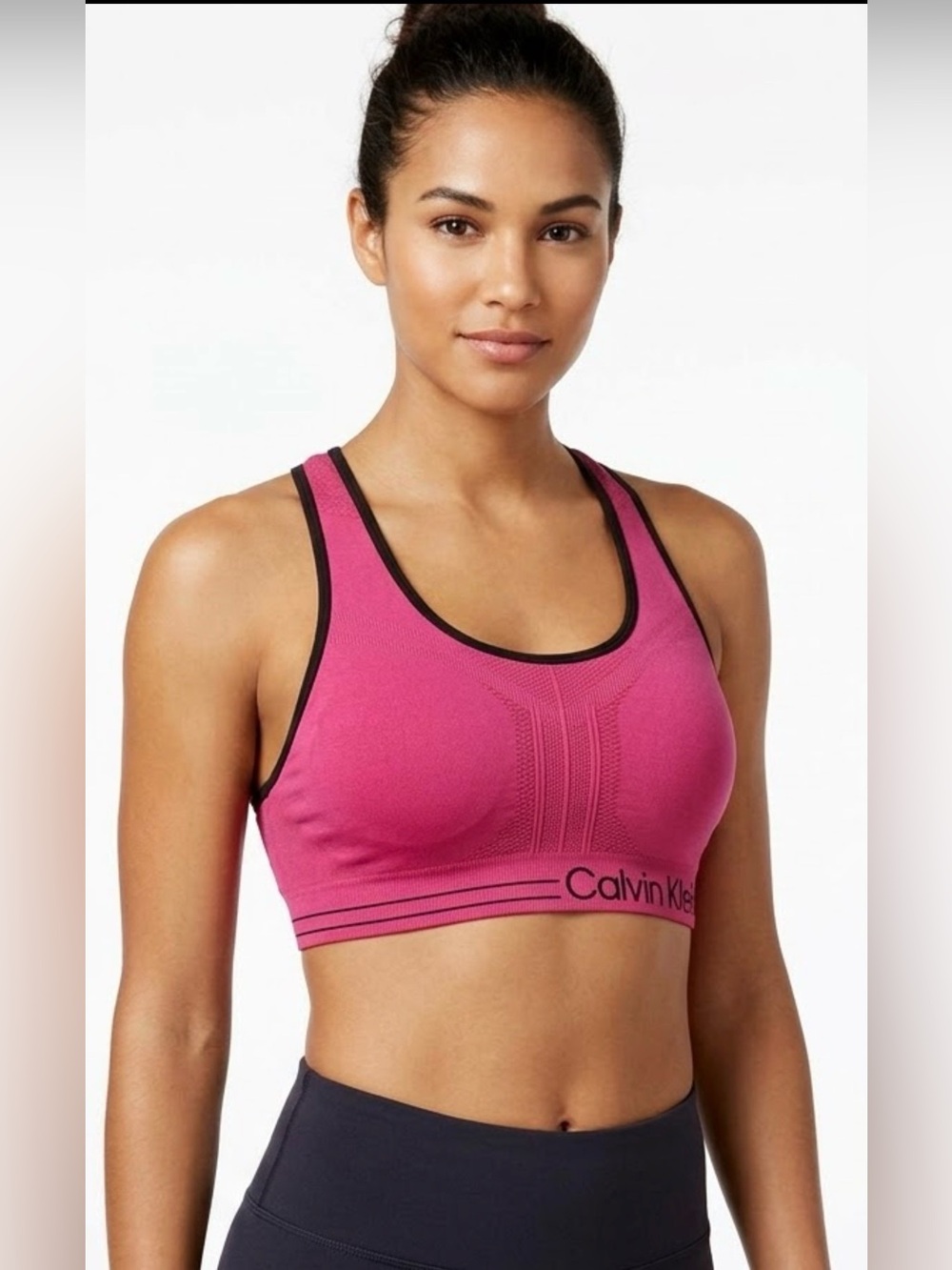Calvin Klein Hot Pink Seamless Racerback Sports Bra with Black Trim